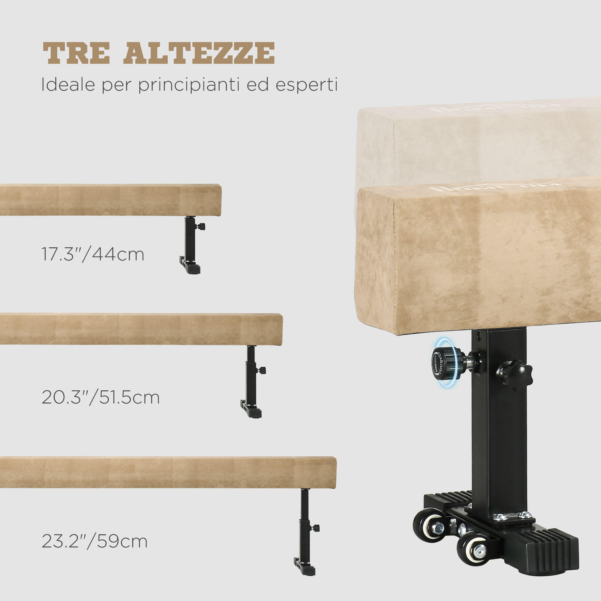 HOMCOM Trave Ginnastica Artistica Altezza Regolabile e Ruote 226x31x59cm 5/8