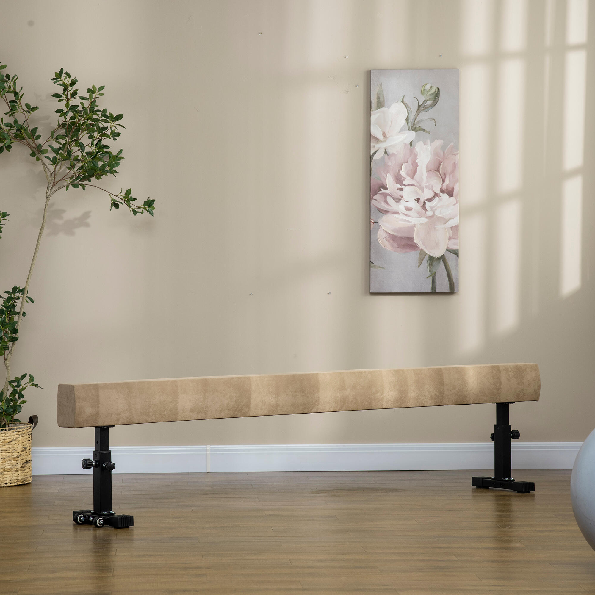 HOMCOM Trave Ginnastica Artistica Altezza Regolabile e Ruote 226x31x59cm 2/8