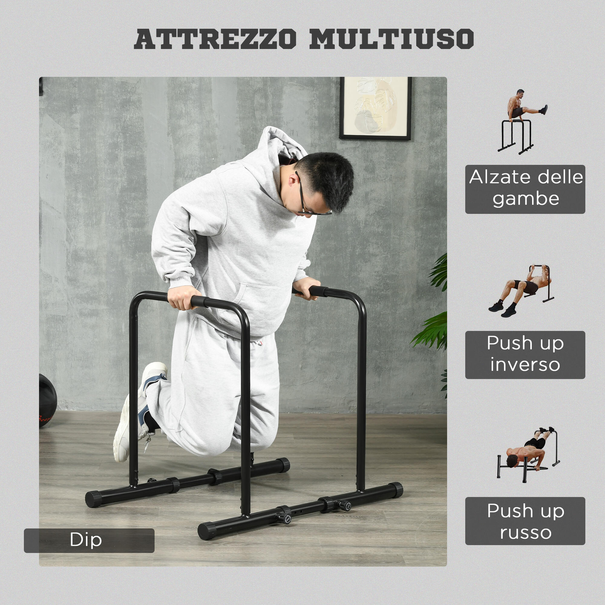 SPORTNOW Barra per Dip in Acciaio Nero Altezza Regolabile 6 Lunghezze 4/7