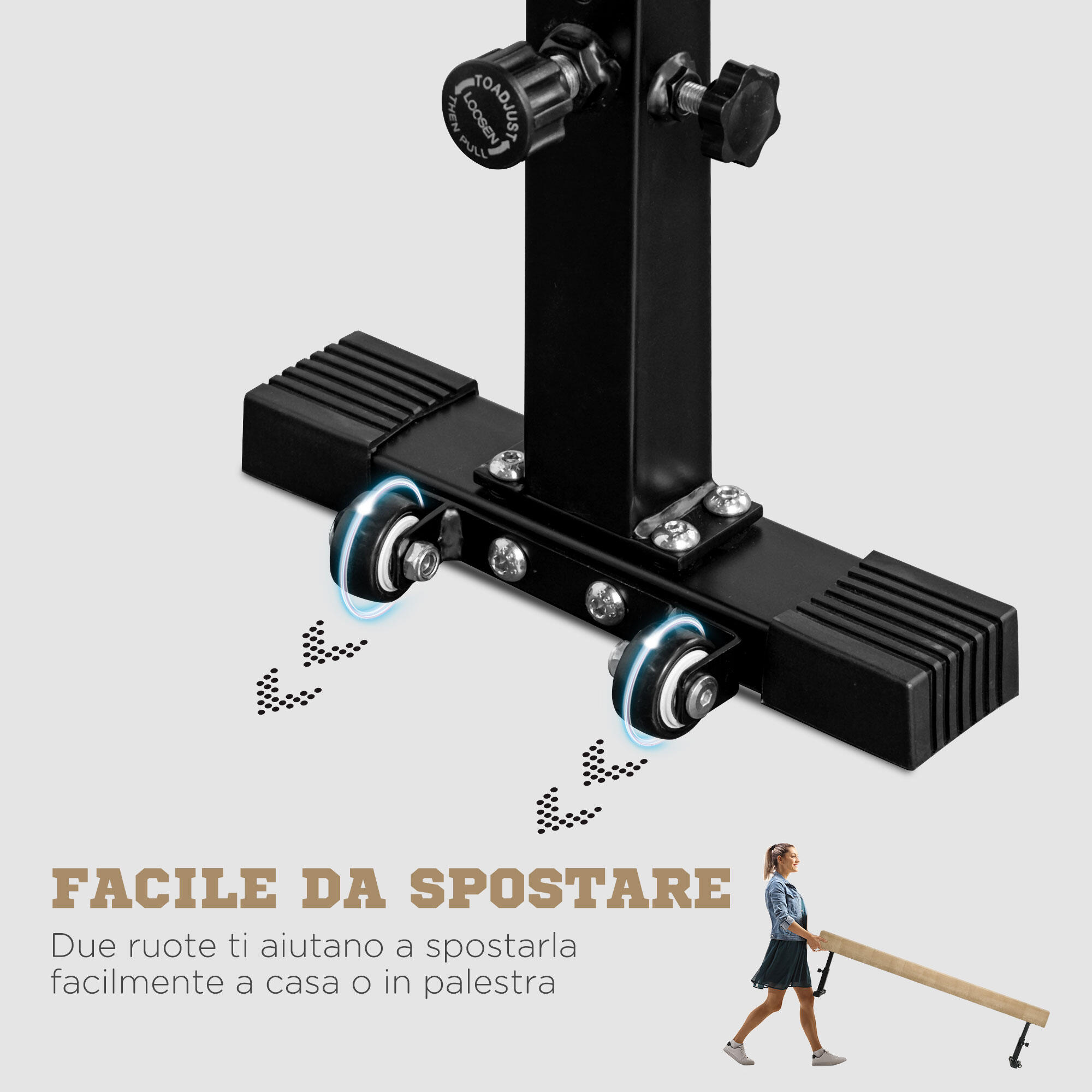 HOMCOM Trave Ginnastica Artistica Altezza Regolabile e Ruote 226x31x59cm 6/8