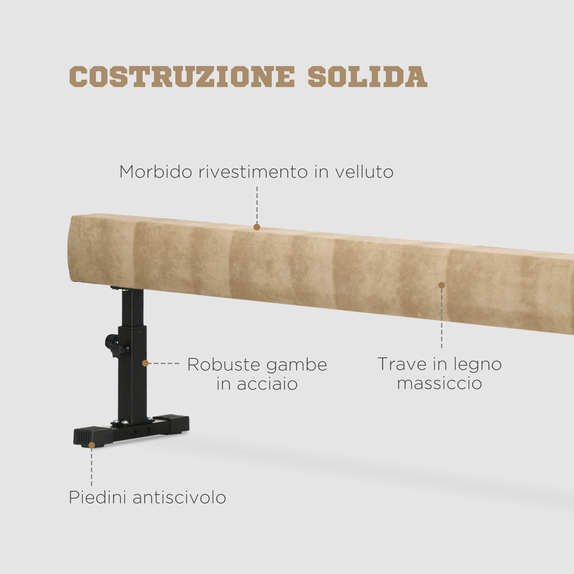 HOMCOM Trave Ginnastica Artistica Altezza Regolabile e Ruote 226x31x59cm 7/8
