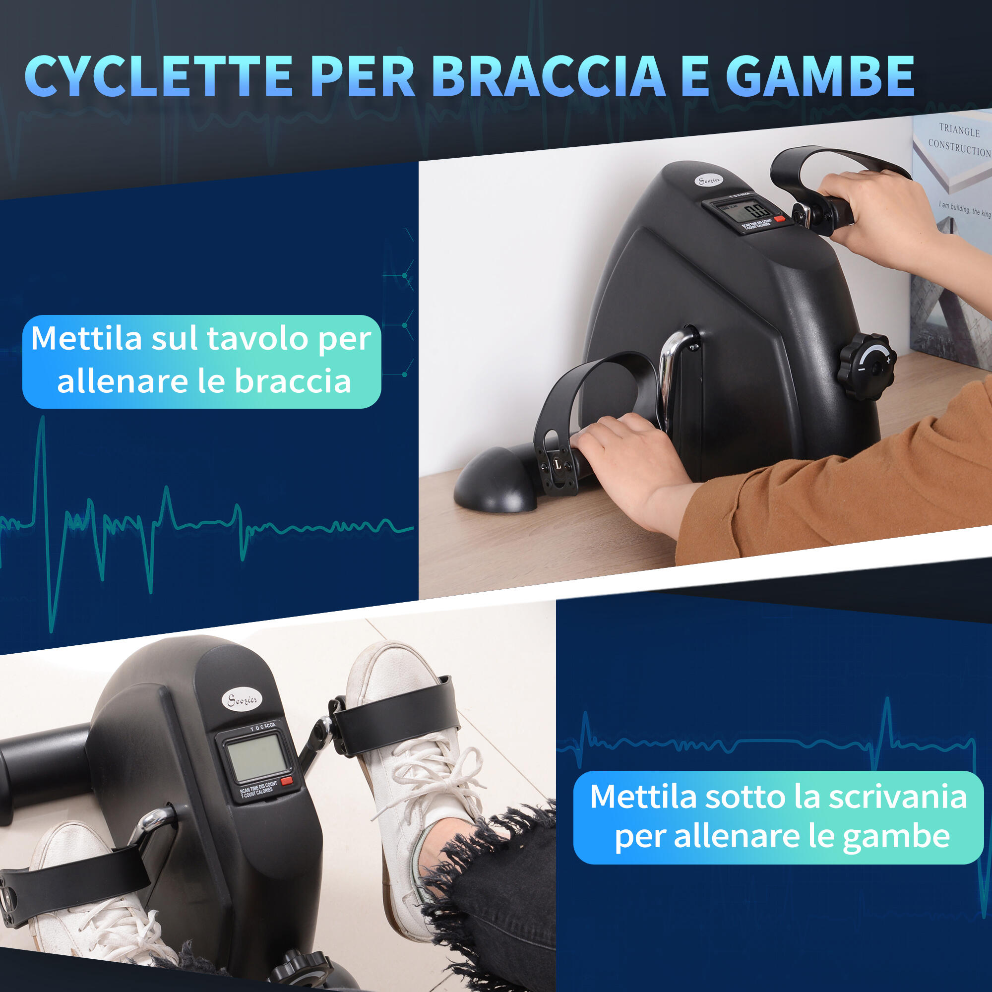 HOMCOM Mini Cyclette Portatile per Gambe e Braccia con LCD Nero 4/8