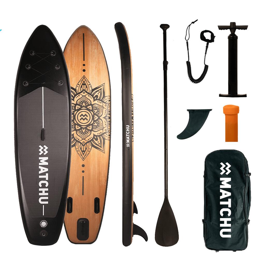 MATCHU SPORTS Stand Up Paddle Holz Mandala - SUP Board - Aufblasbares Surfbrett 320x81x15 cm