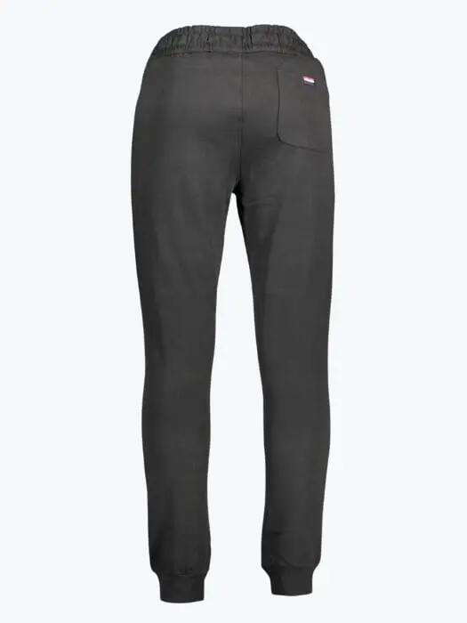 Pantaloni sport barbati cu talie elasitica din bumbac cu logo brodat negru 3/4
