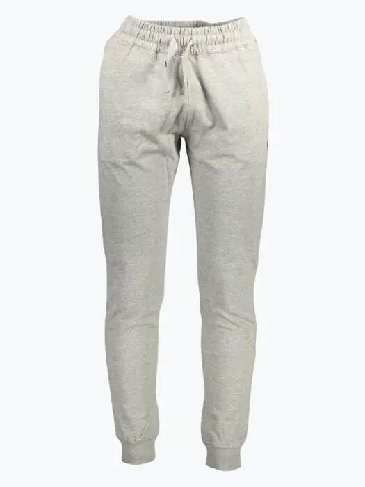 Pantaloni sport barbati cu talie elasitica din bumbac cu logo brodat gri 1/2