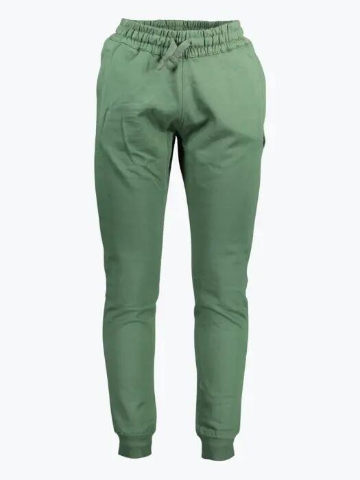 Pantaloni sport barbati cu talie elasitica din bumbac cu logo brodat verde 1/2