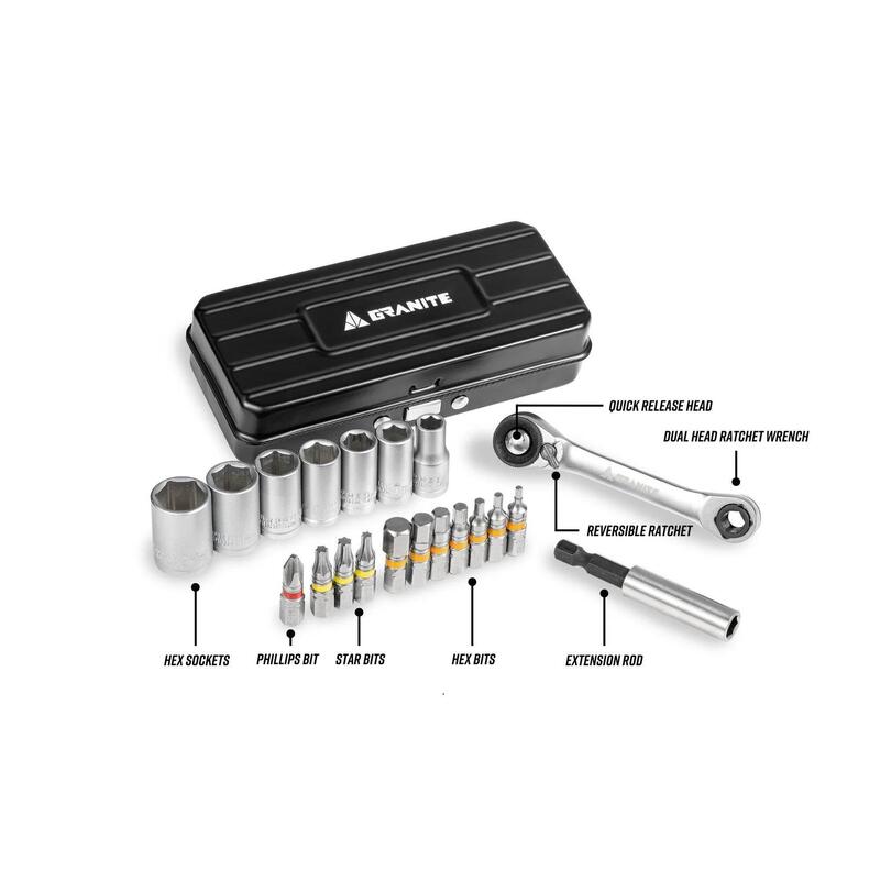 Ensemble d'outils à cliquet et embouts hexagonaux Granite Duet, noir