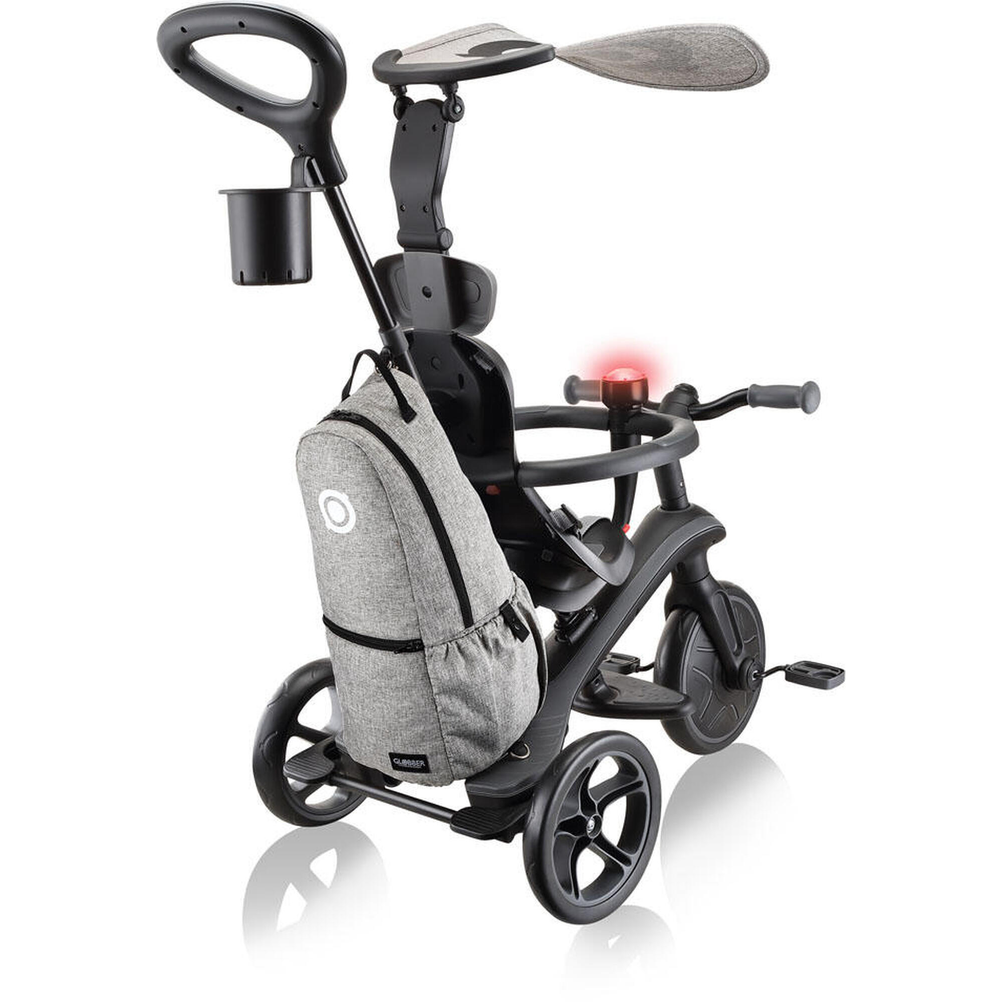 Tricycle évolutif Globber Explorer 4 En 1 – De 10 Mois à 5 Ans – Transformable En Draisienne Sans Outils – Canopy Anti-UV, Sécurisé