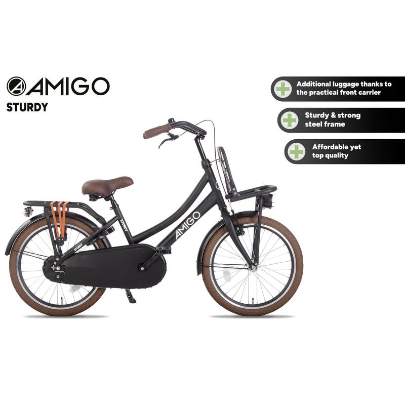 AMIGO Transportfiets Kinderen Sturdy 20 Inch 32 cm Meisjes Terugtraprem Matzwart