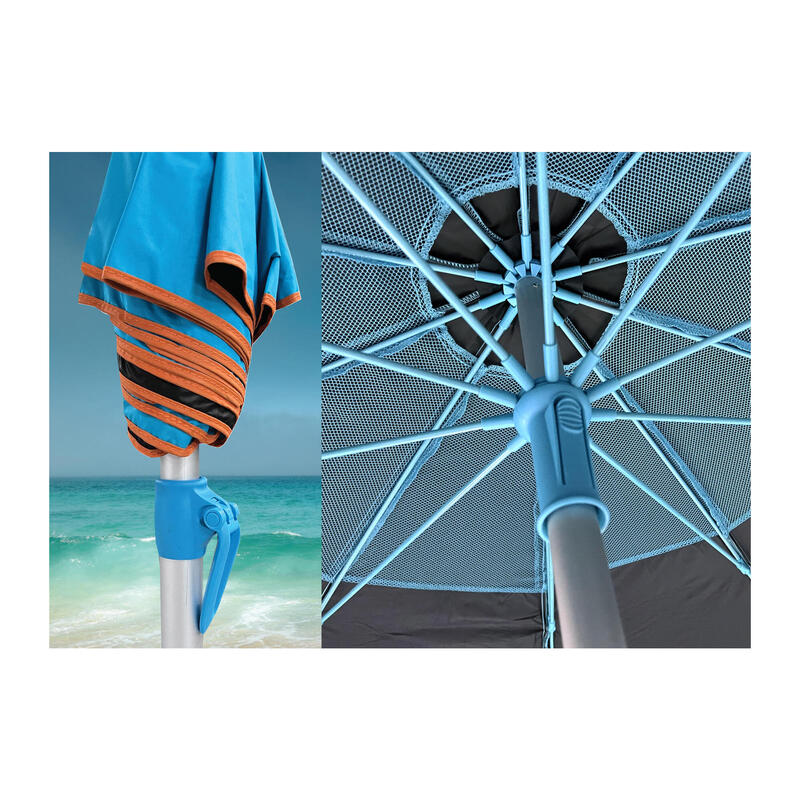 Umbrelă plajă Maui & Sons XL 210 cm, protecție UV50+, albastru deschis