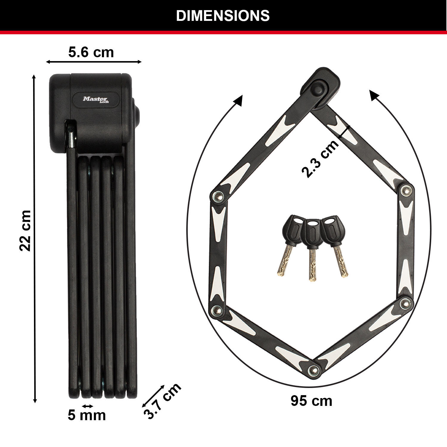 Antivol Vélo Pliabe Certifié en Acier Trempé, 3 clés, Support de transport 6/7