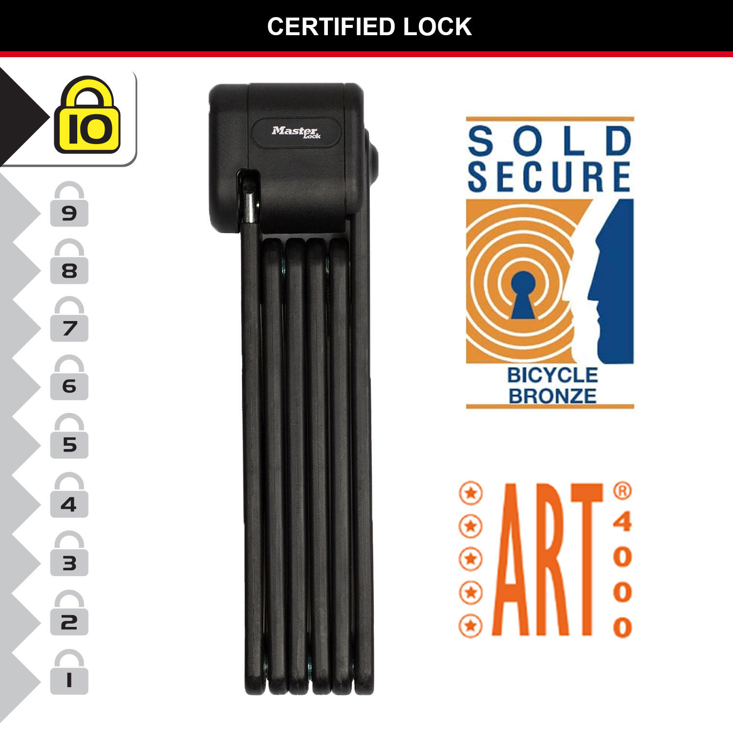 Antivol Vélo Pliabe Certifié en Acier Trempé, 3 clés, Support de transport 7/7