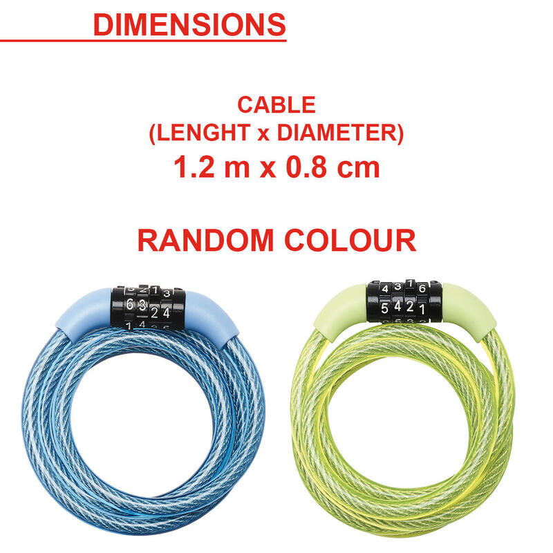 Cable Antivol Vélo [1,2 m Câble] [Combinaison] [Extérieur] [Couleur Aléatoire]