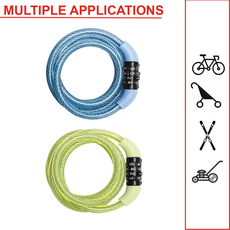 Cable Antivol Vélo [1,2 m Câble] [Combinaison] [Extérieur] [Couleur Aléatoire]