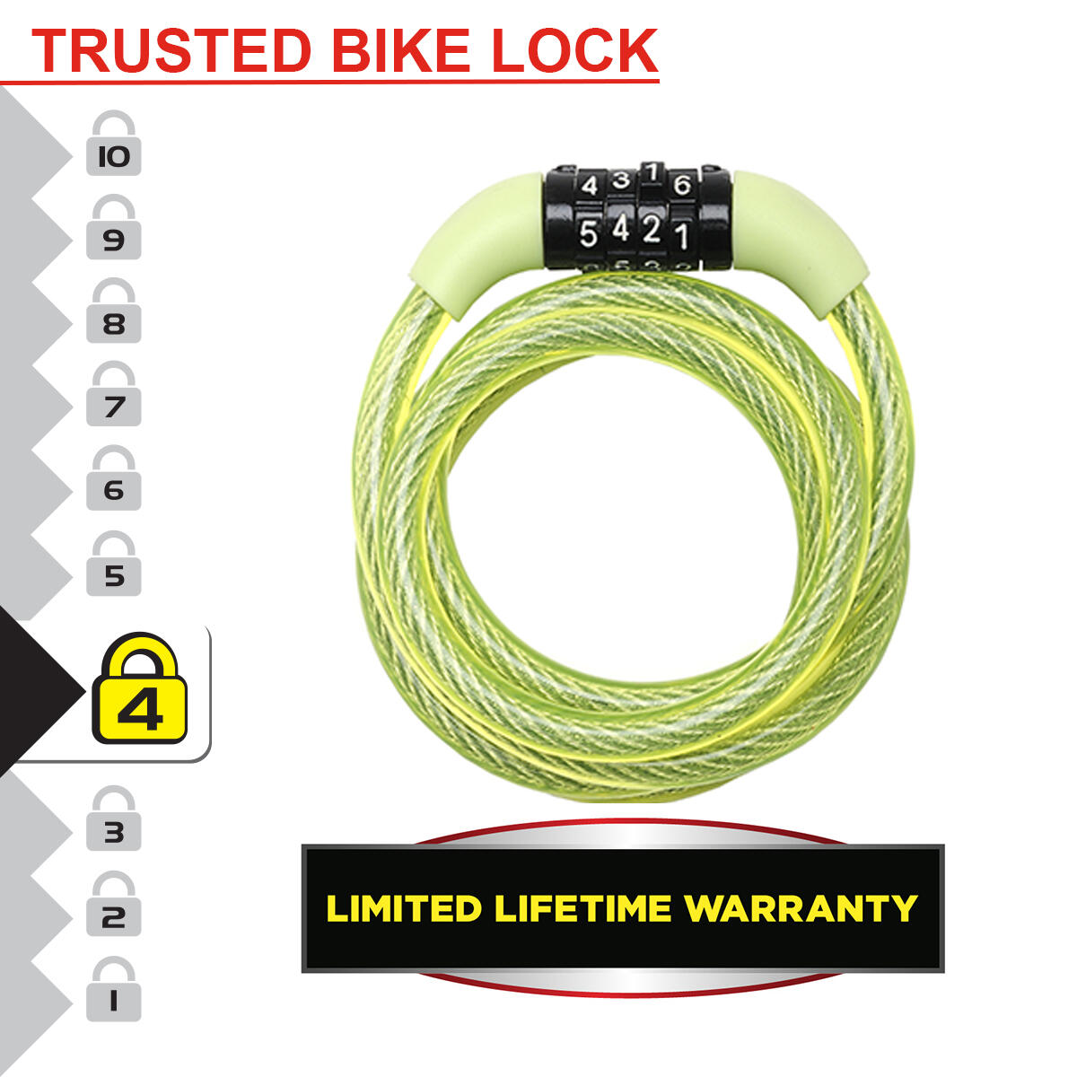 Cable Antivol Vélo [1,2 m Câble] [Combinaison] [Extérieur] [Couleur Aléatoire] 2/7