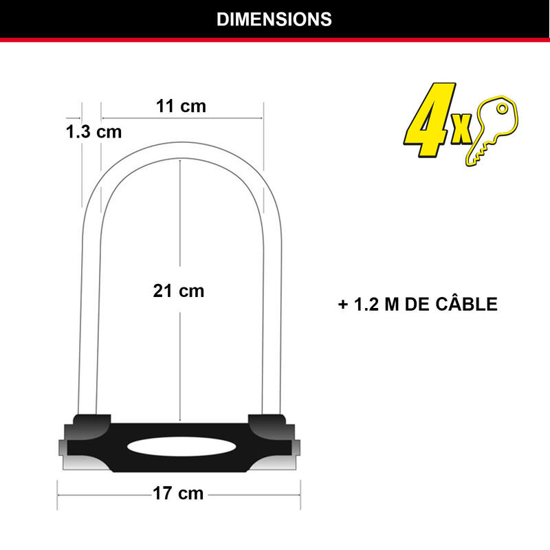 Antivol U avec Câble [A Clé] [Support de Vélo Universel] [Antivol Certifié]
