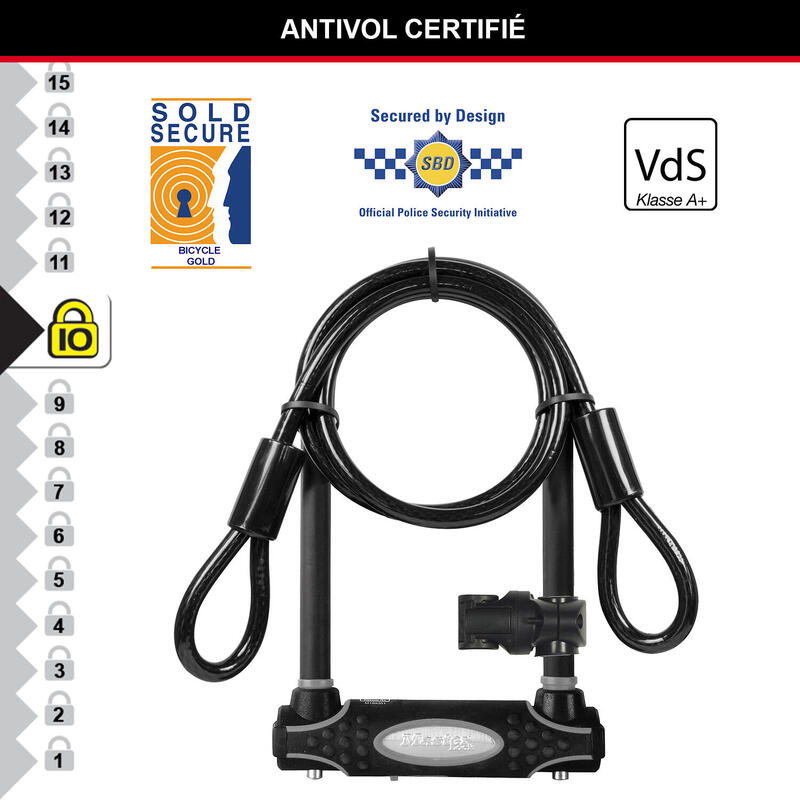 Antivol U avec Câble [A Clé] [Support de Vélo Universel] [Antivol Certifié]