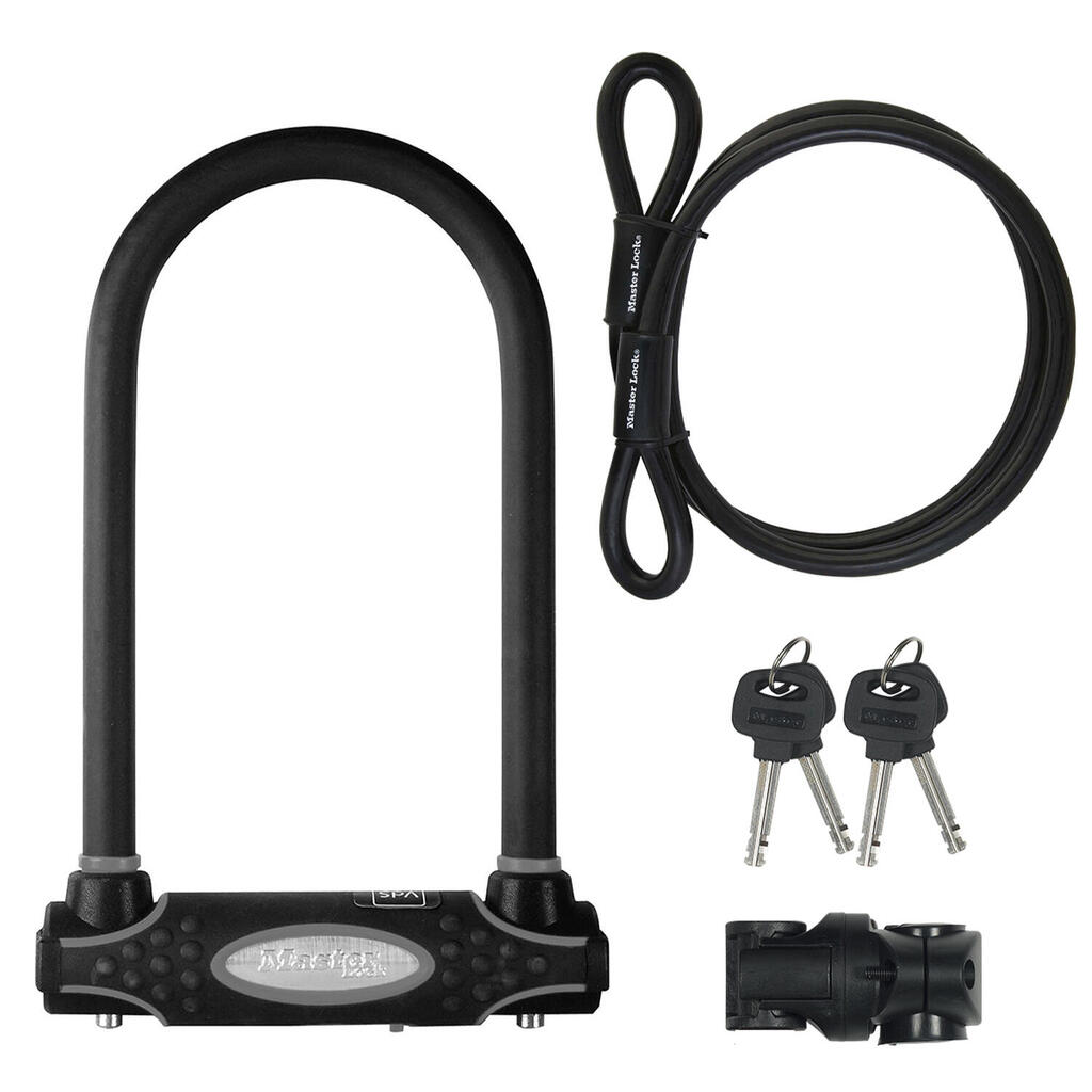 Certified Heavy Duty Bike D Lock with Cable [Key] [Universal Mounting Bracket]