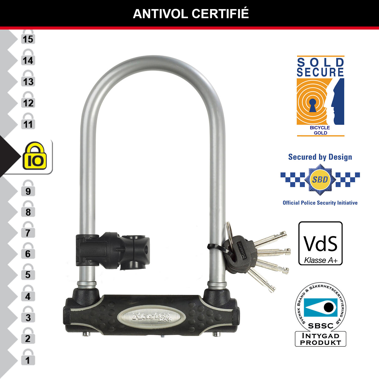 Antivol Vélo U [A Clé] [Support de Vélo Universel] [Antivol Certifié] 3/6