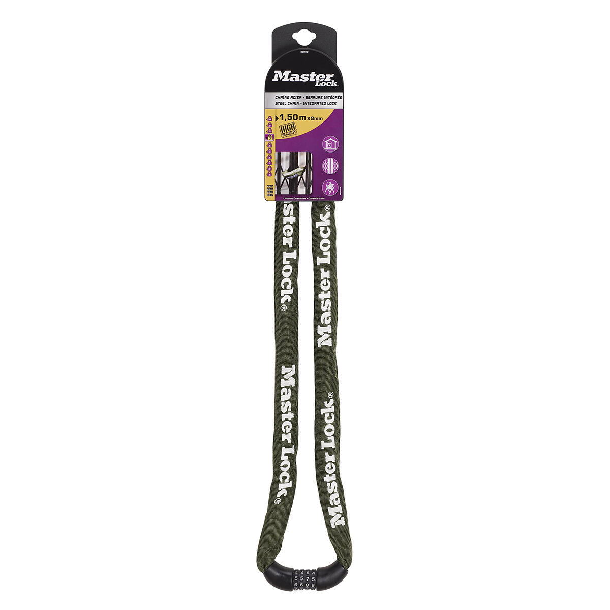 MASTER LOCK Fahrradkettenschloss mit Zahlenschloss, 150-cm-Kette, grün 8028EURD
