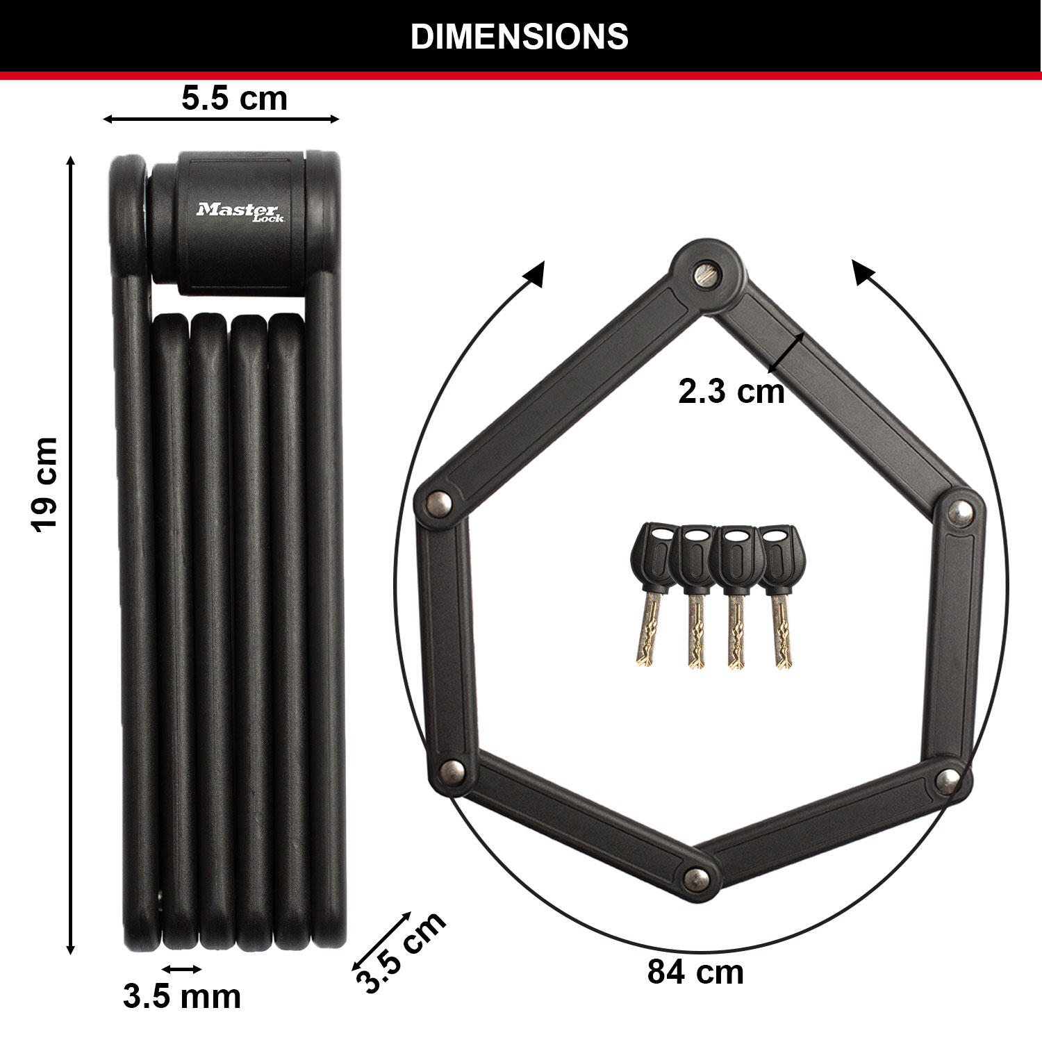 Antivol Vélo Pliable à Clefs en Acier Trempré, 4 clés, Support de transport 6/6