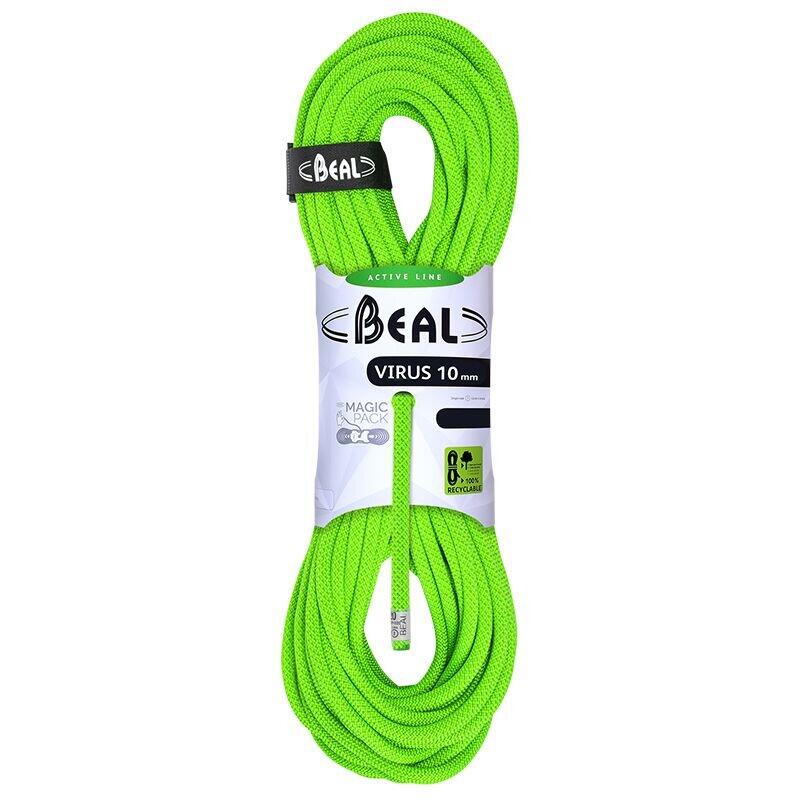 Beal - Corde Dynamique Beal Virus 10 Mm 50 M Conforme En 892 Gaine 37% Marquage Central - Corde D'Escalade - Gris|vert - Taille Unique - Decathlon