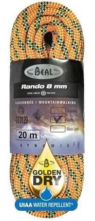 Corde d'alpinisme BEAL Rando Golden Dry 8 mm 48 m légère traitement déperlant