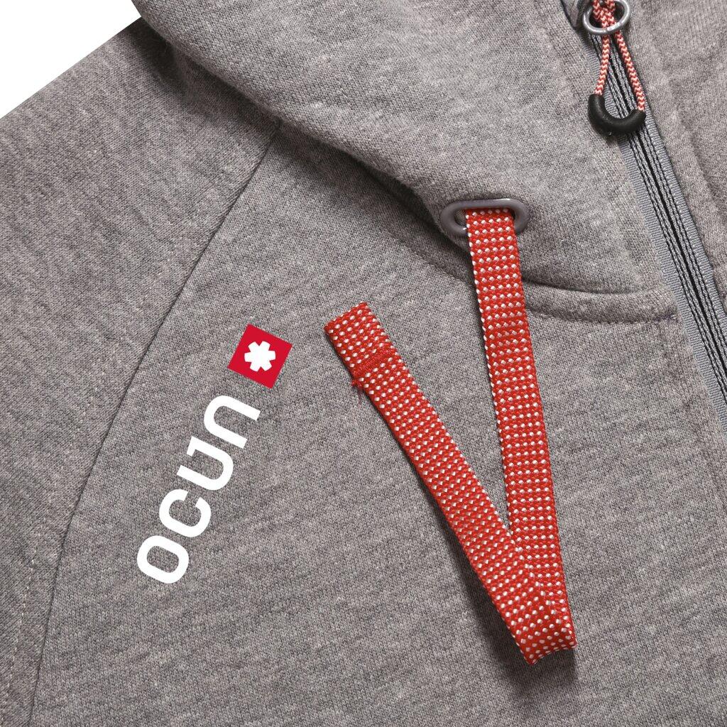 Hoodie Ocún femme bleu opal zip YKK double sens capuche ergonomique pouces 4/7