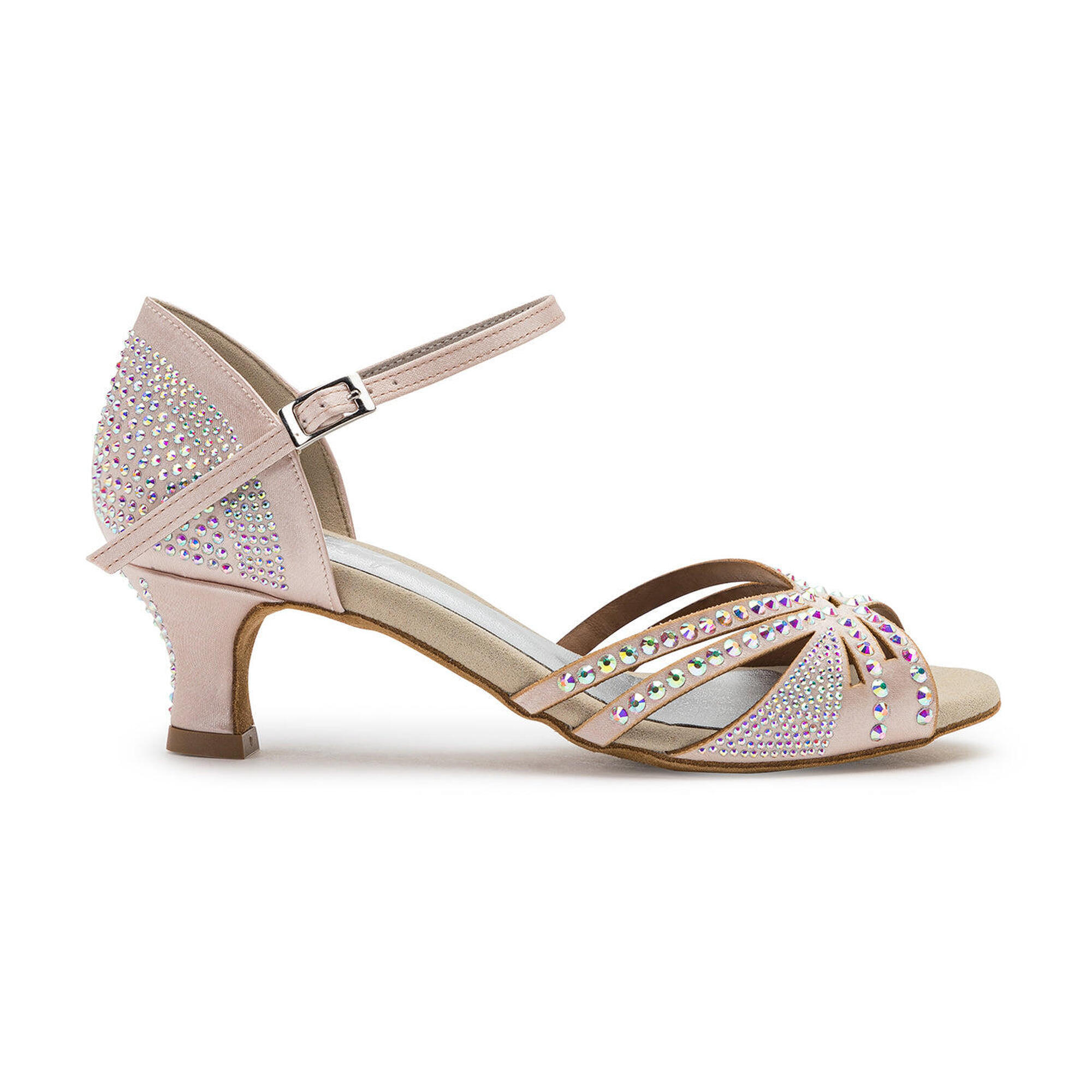 DQ L3M Scarpe da ballo in cipria rosa con strass - 5,0 cm di flare