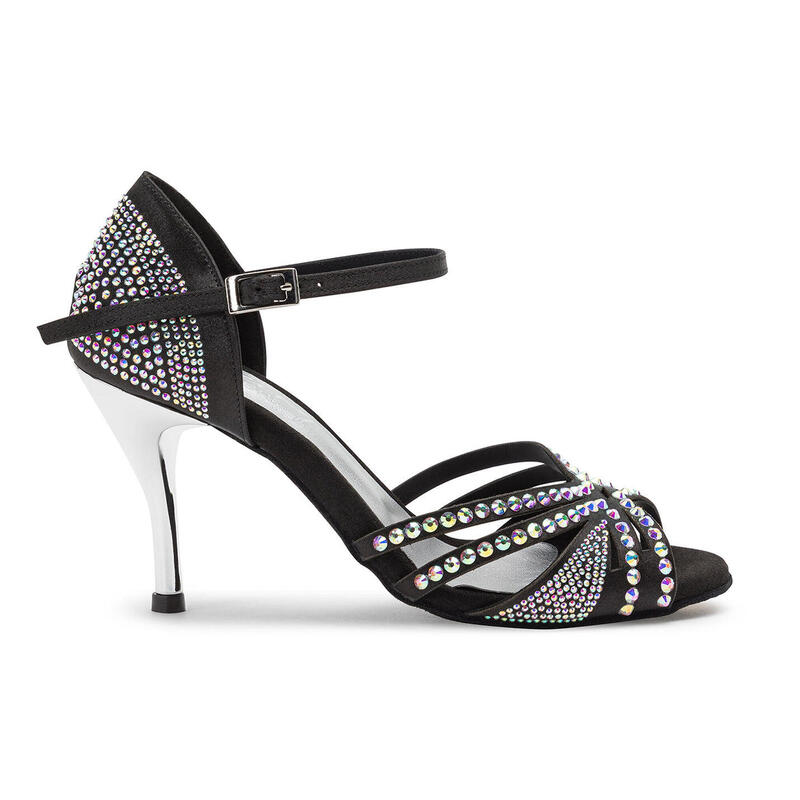 DQ L3M Chaussures de danse en noir avec strass - 7.0 cm flare