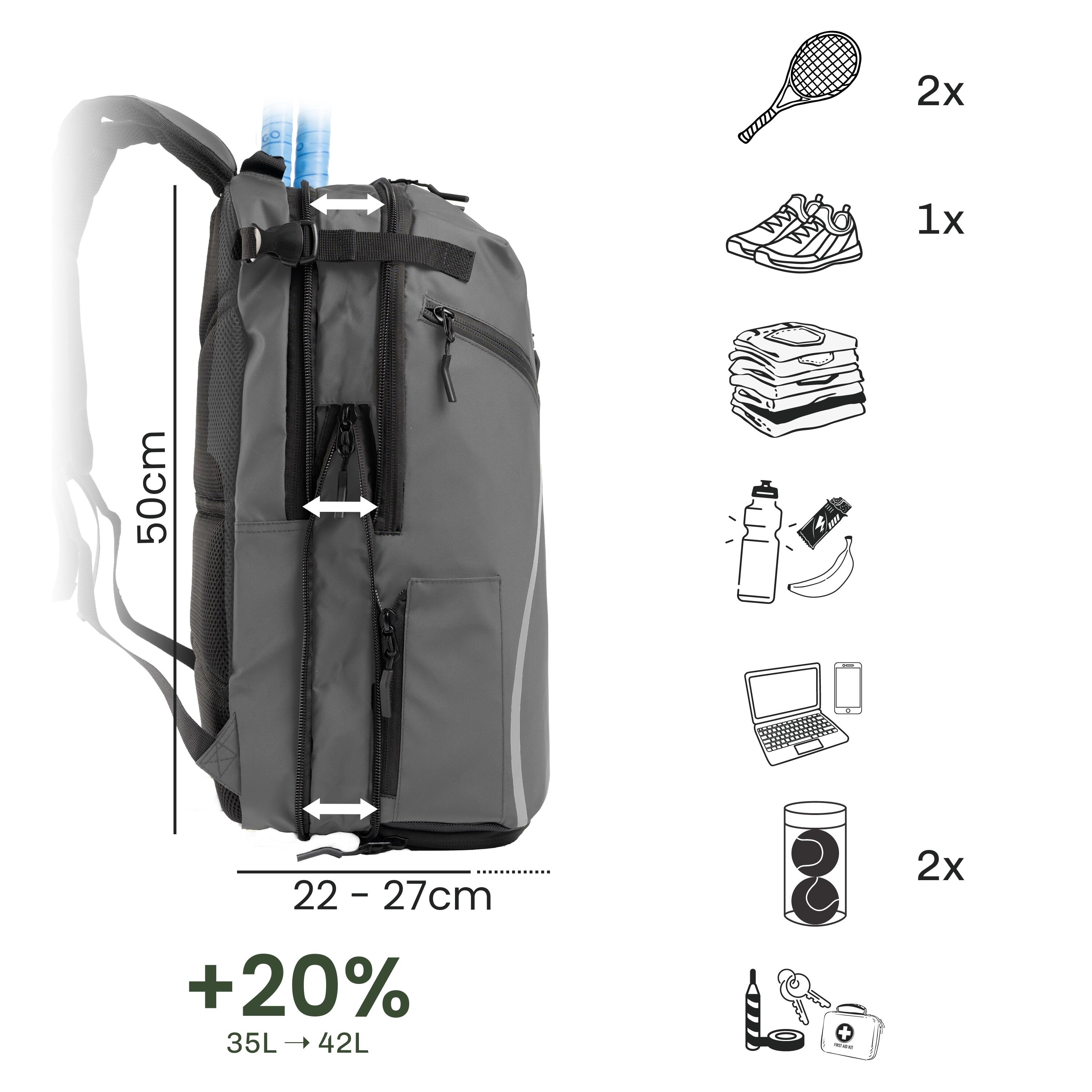 Tennistasche mit Schuhfach 1-2 Schläger | Tennisrucksack Pro 42L Grau 4/8