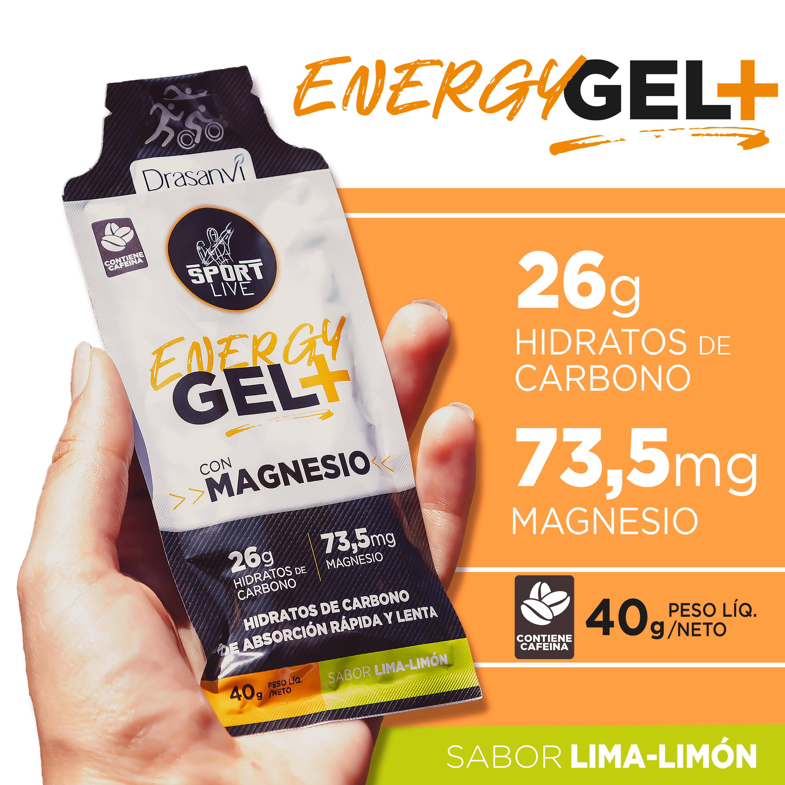 Gel Energético Lima-Limón CAFEÍNA - Recupera función muscular - Pack 12 ud - 40g 4/6