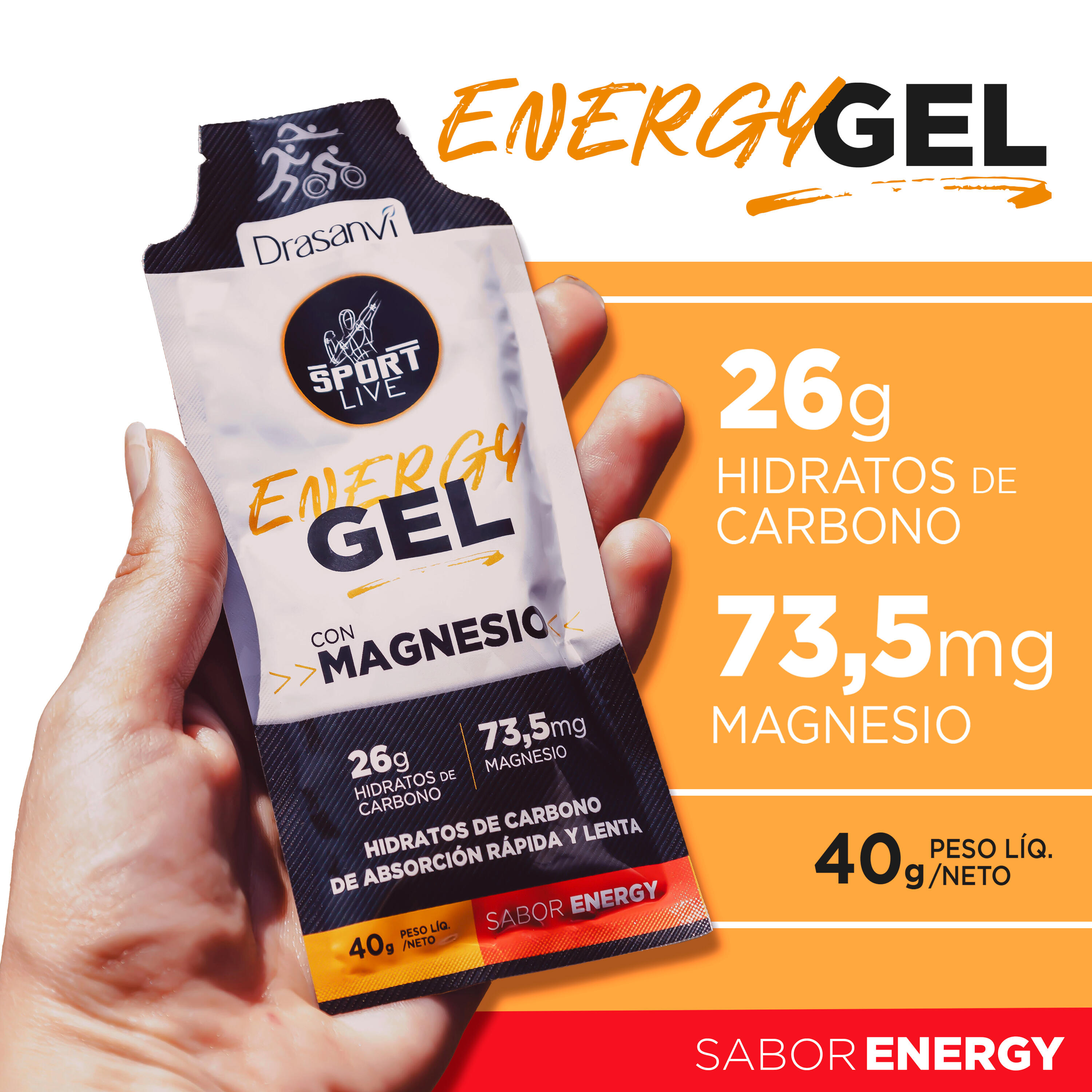 Gel Energético sabor Energy - Recupera la función muscular - Pack 12 uds - 40g 4/6