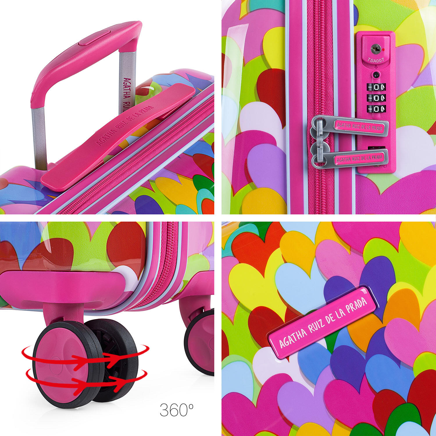 Maleta Mediana 65L Agatha Ruiz De La Prada Corazones Fucsiaes 44X67x24cm 5/7