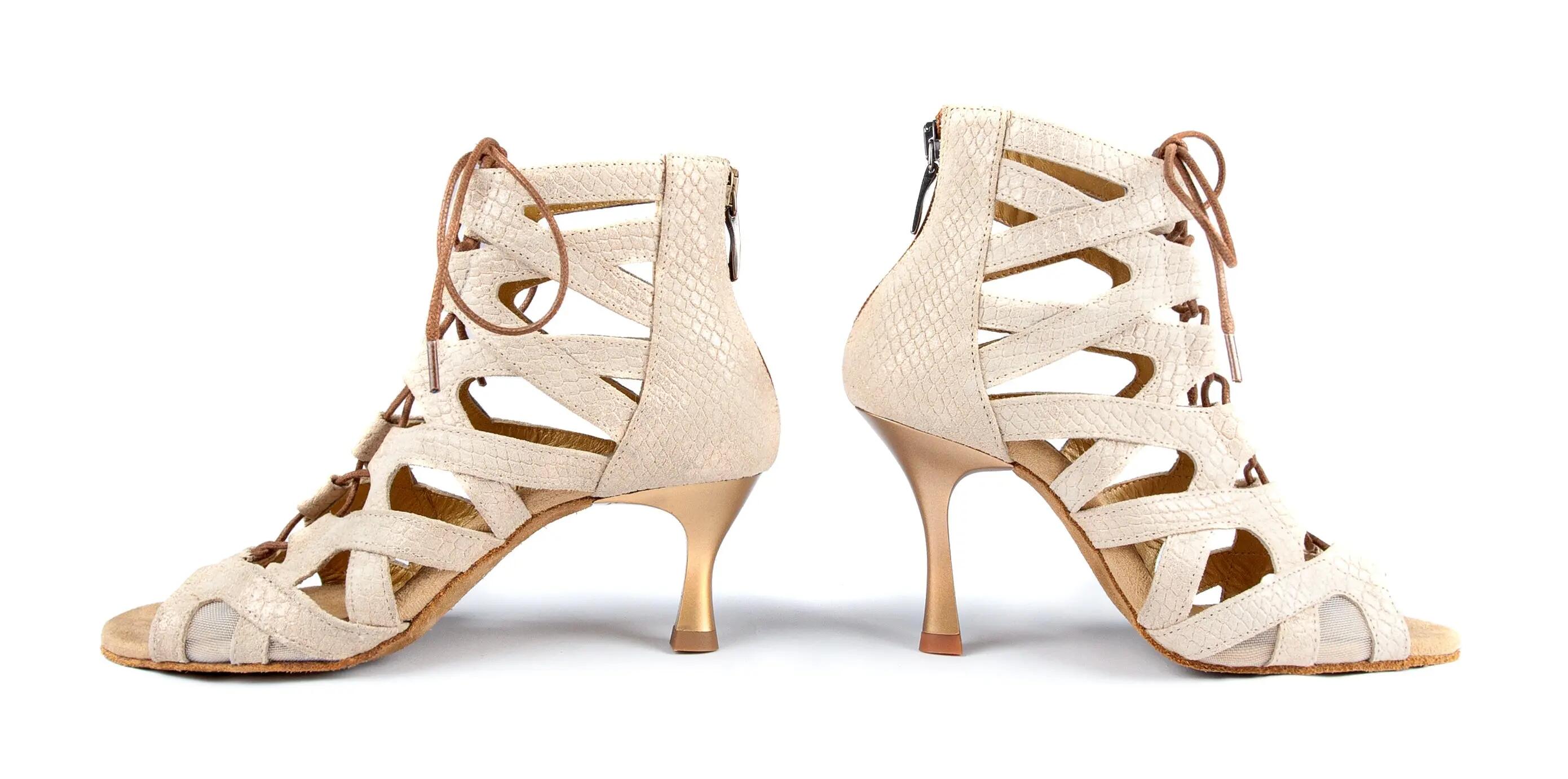 PD804 Net Tanzschuhe in Beige Gold Snake - 7.0 cm thin 7/7