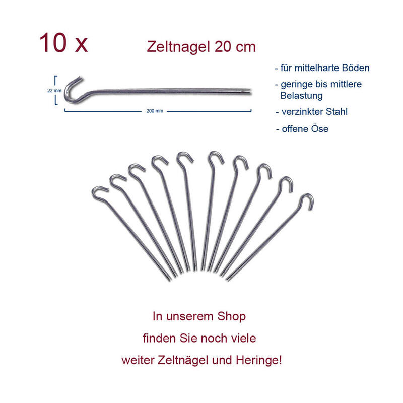 10 x haringen 20 cm rotsnagel tentharing grondnagel 4 mm stalen nagels