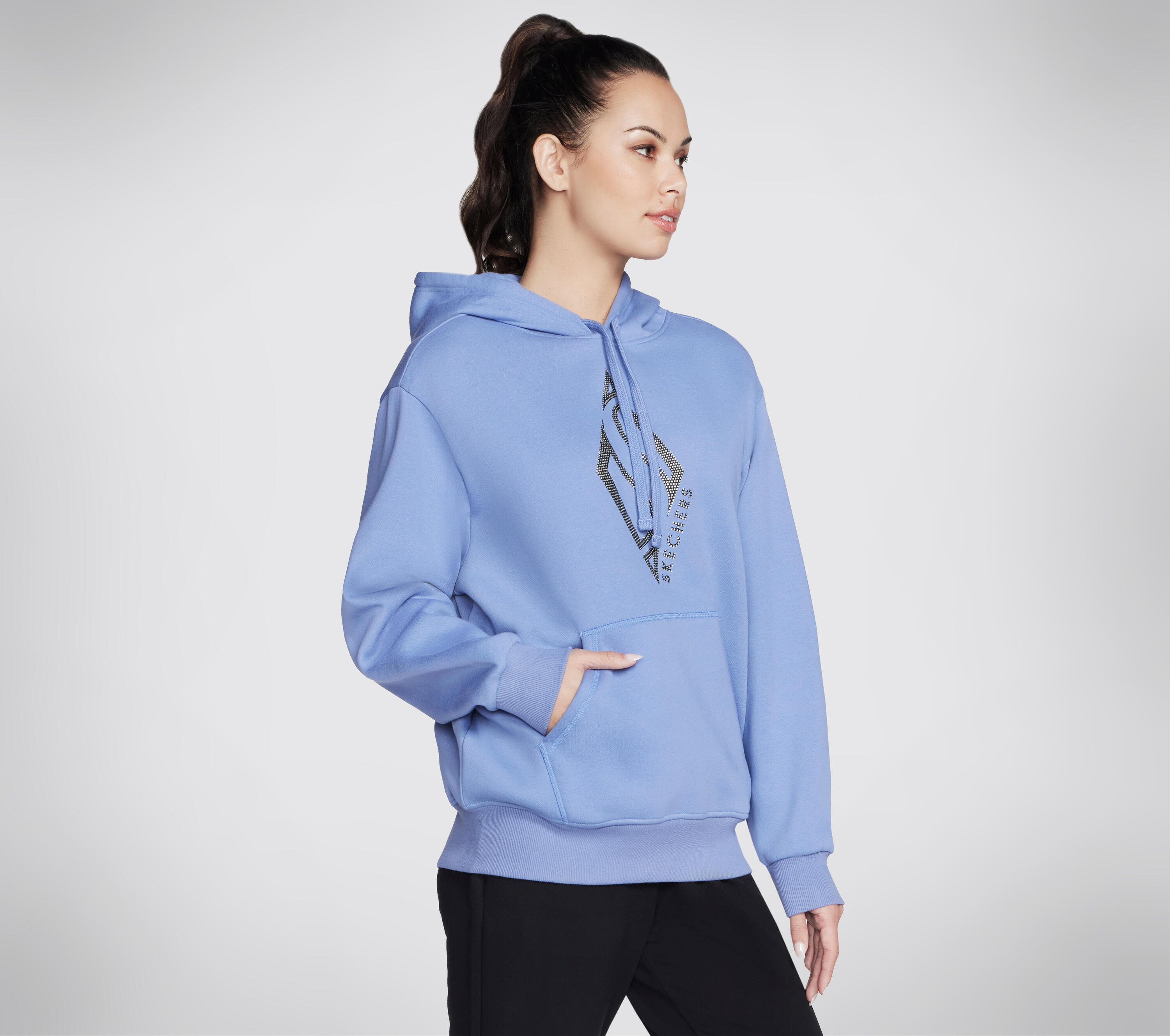 Damen SKECH-SWEATS DIAMOND SHINE HOODIE Kapuzensweats langarm Samtblau 3/4