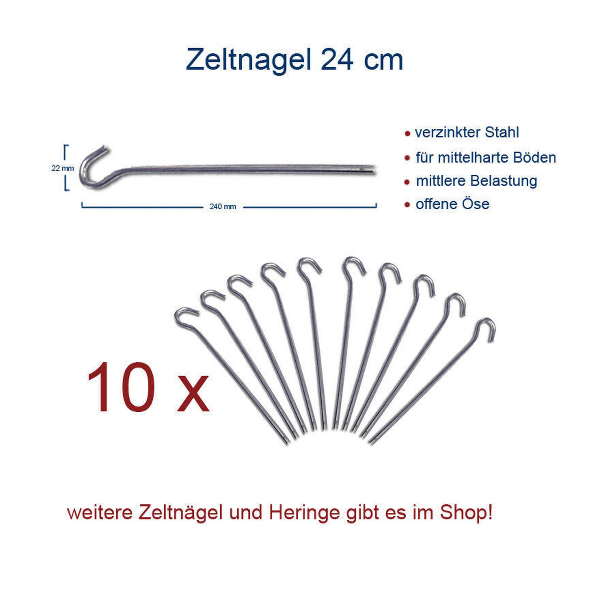 10 x haringen 24 cm rotsnagel tentharing grondnagel 4 mm stalen nagels