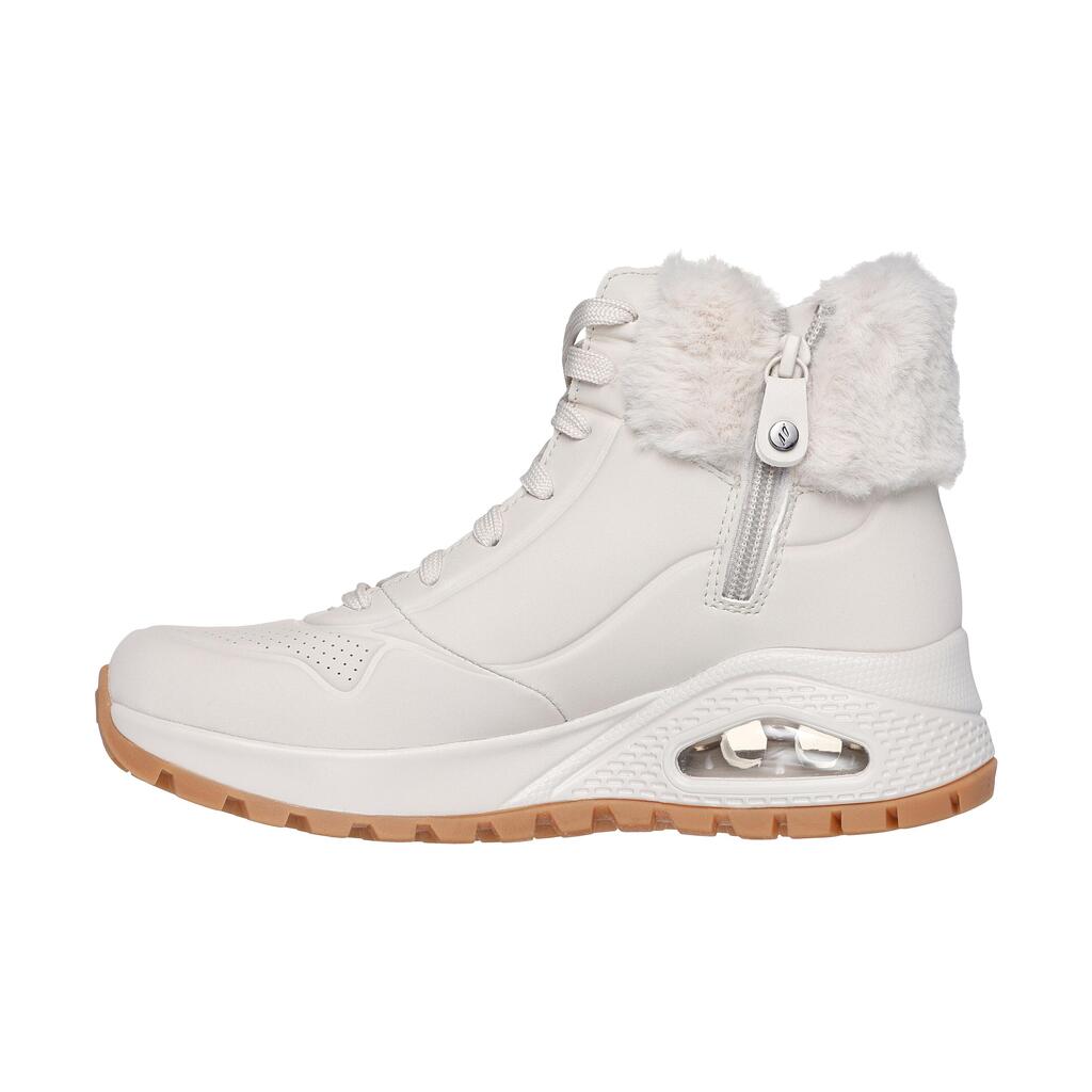Women's Skechers Uno rugged white boots.