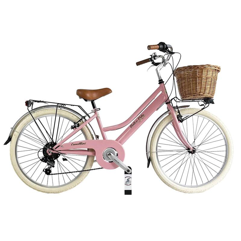 Kinderfiets Dolce Vita by Canellini Junior 24" met mand - Roze