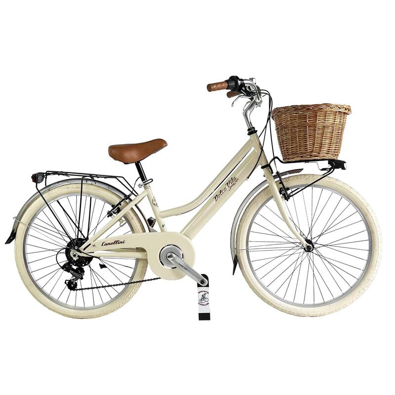 Bicicleta de niña Dolce Vita by Canellini Junior 24" con cesta - Crema