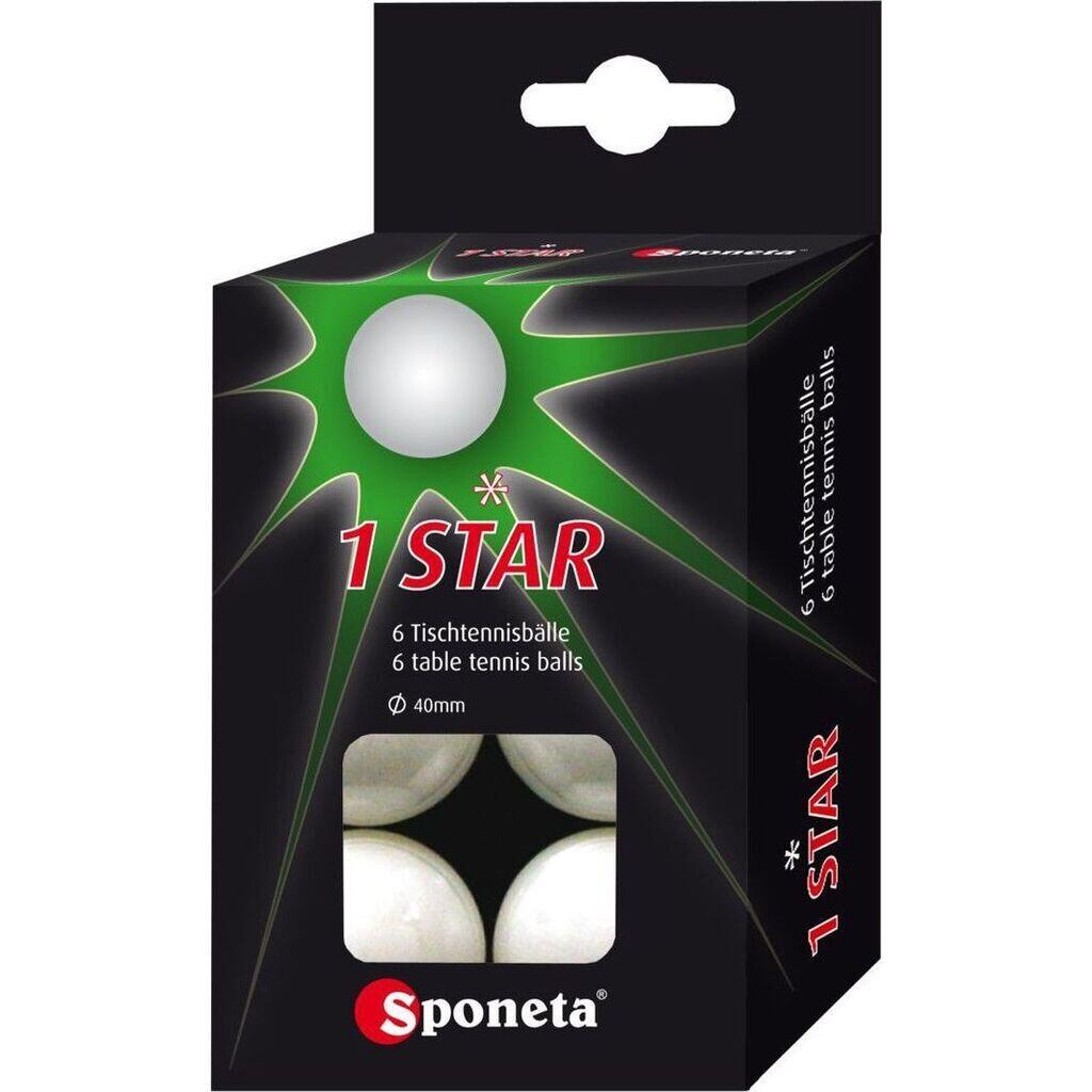 Sponeta Table Tennis Balls Pack of 6, 40 mm White Plastic