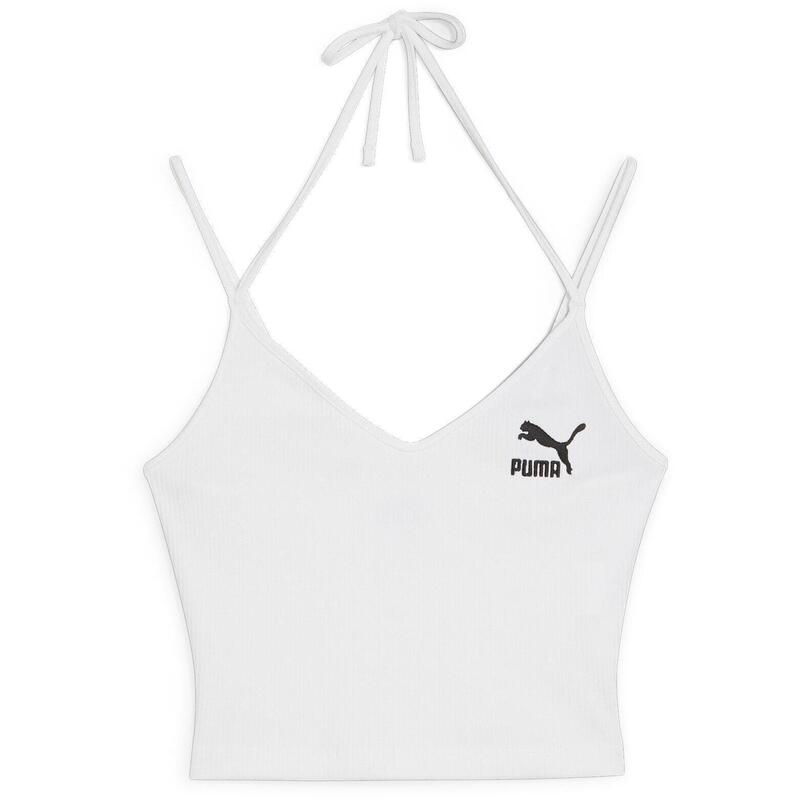 Maiou femei Puma Classics Ribbed Crop Top, Alb