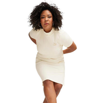 Vestido Puma Classics Ribbed Dress, Beige, Mujer