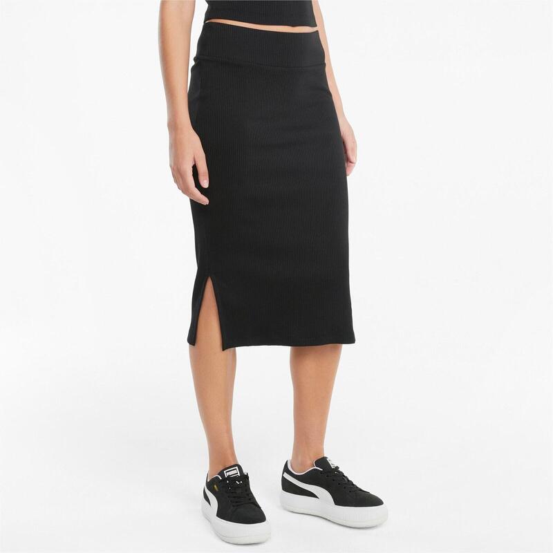 Fusta femei Puma Classics Ribbed Midi, Negru