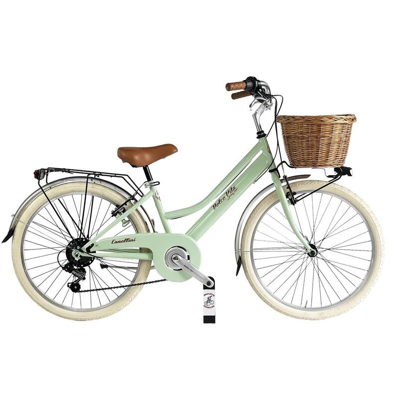 Kinderfiets Dolce Vita by Canellini Junior 24" met mand - Lichtgroen