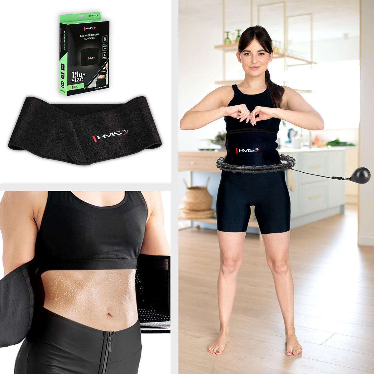 Zestaw hula hop HHW02 z wypustkami i obciążnikiem HMS + pas BR163 plus size 2/7