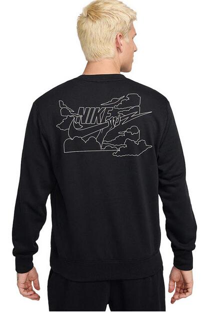 Felpa uomo nike club ft crew bolt - nero 2/2