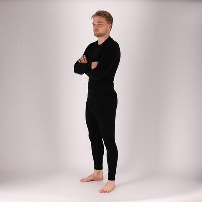 Termo (na dole) T-shirt męski - Czarny - Wełna Merino Premium - 1-częściowy