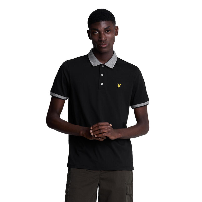 Poloshirt Mit kontrastfarbenen Streifen für Herren Pechschwarz/Weiß